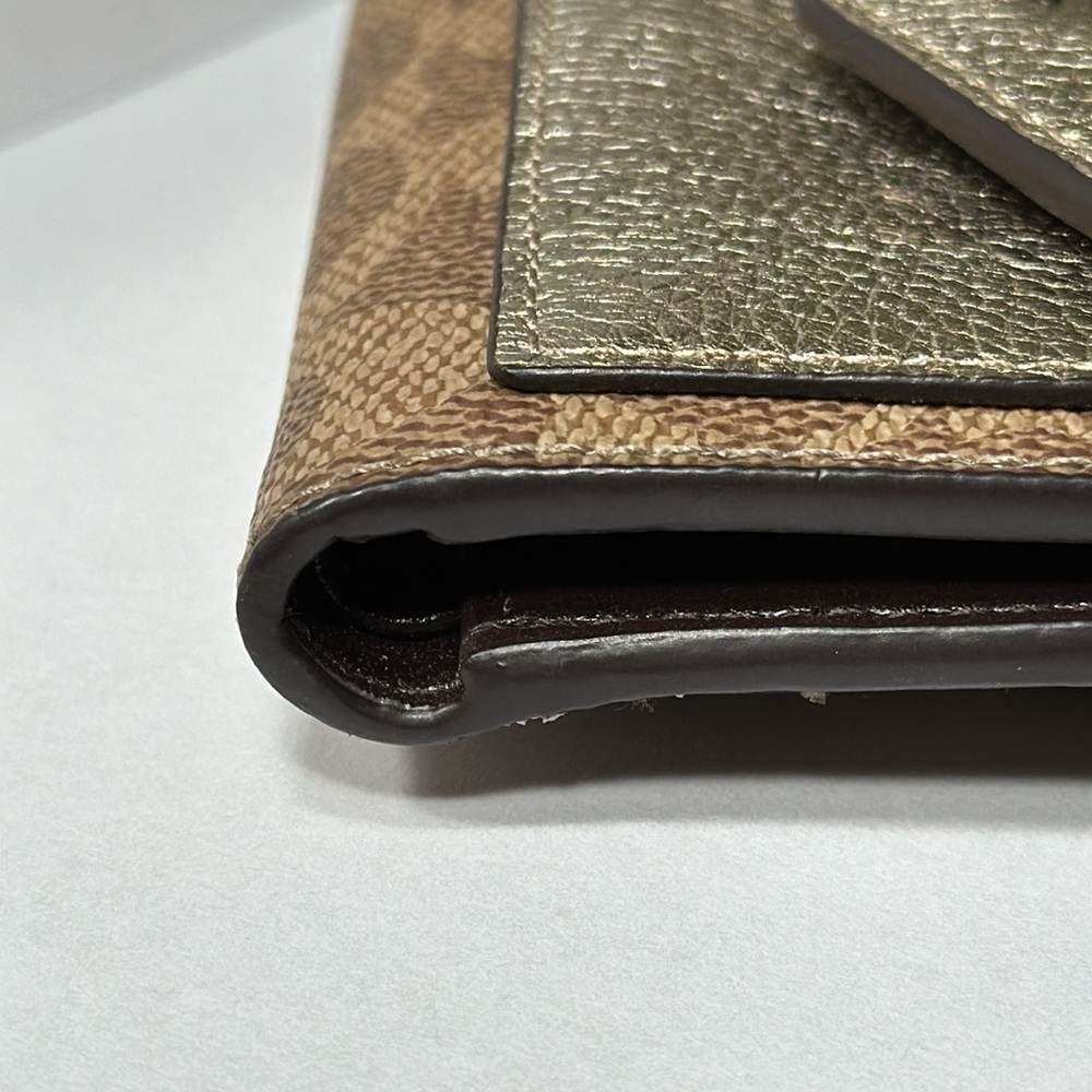 *LIKE NEW* COACH Small Wallet In Colorblock Signature Canvas In Tan/plat… - Picture 7 of 15
